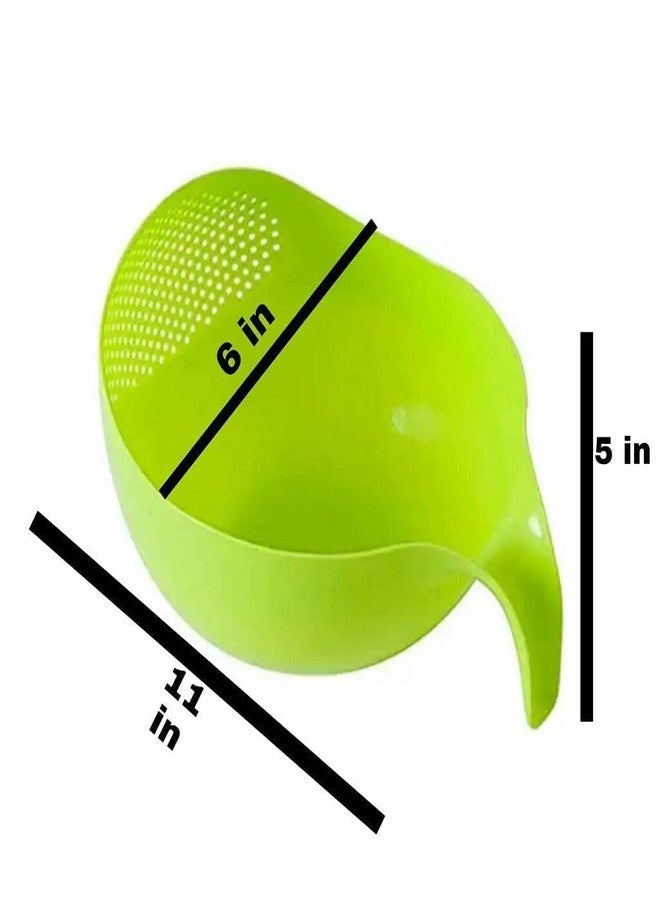 KBS Strainer Washer Colander Rice Bowl (Pack of 2) Multi-Purpose Fruits & Vegetable Basket Kitchen Tools (Plastic- Green) - Image 2